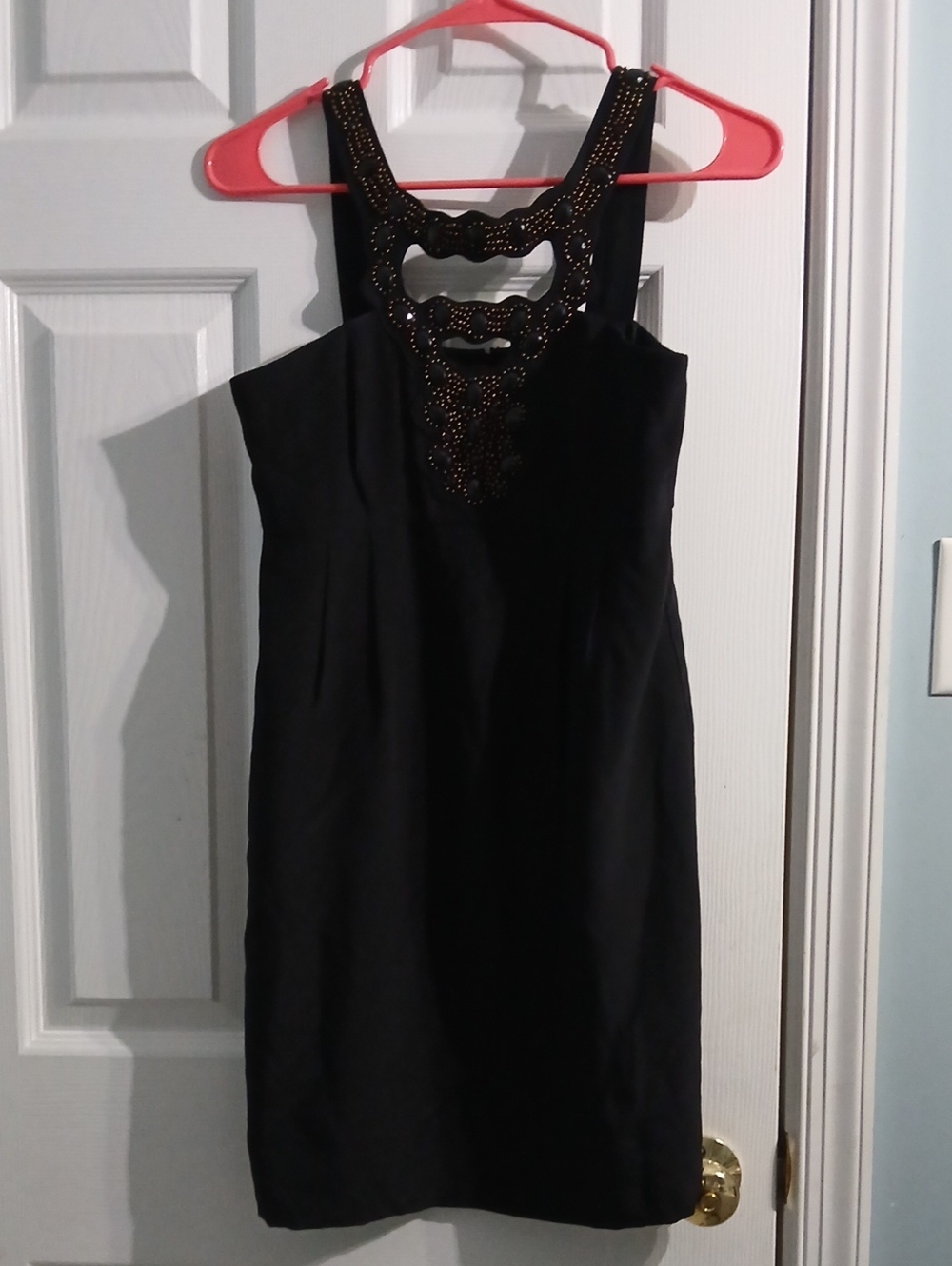 Gorgeous Black Dress W/Beaded Neckline In Copper & Black, Shoshanna Size 2